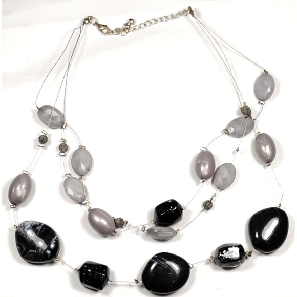 Stylish Multi-Strand Gray & Black Faceted Bead Necklace Adjustable Choker Length - Picture 1 of 5